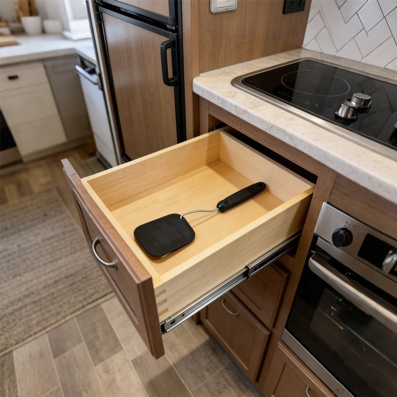 Lightweight spatula stored in a compact kitchen drawer